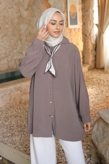 Vizon Etnik Fularlı Modal Dokuma Gömlek