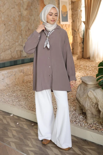 Vizon Etnik Fularlı Modal Dokuma Gömlek