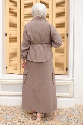 Vizon Fermuarlı Ceket Kargo Cepli Etekli Takım