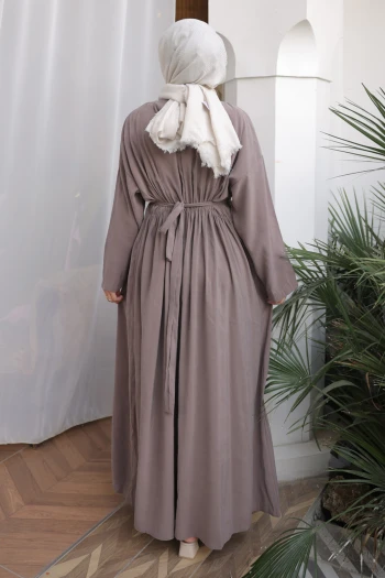 Vizon Pens Dikişli Bel Lastikli Modal Dokuma Elbise