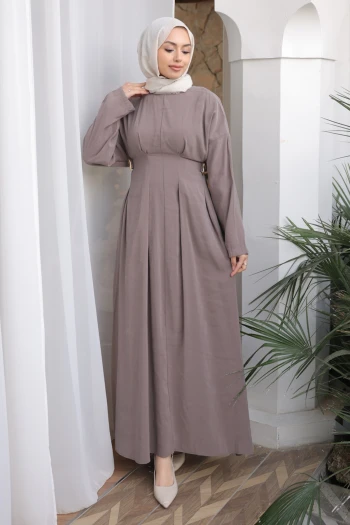 Vizon Pens Dikişli Bel Lastikli Modal Dokuma Elbise