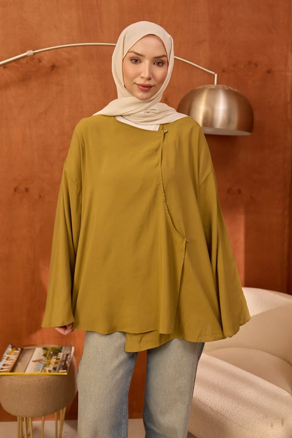 Yağ Yeşili Ön Bağlamalı Kimono