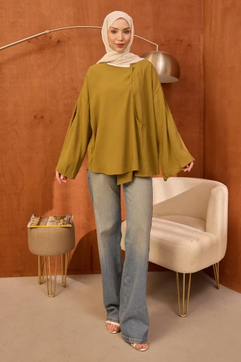 Yağ Yeşili Ön Bağlamalı Kimono