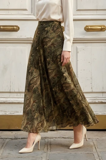 Yeşil Astarlı Şifon Etek