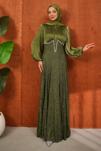 Yeşil Boncuk İşlemeli Balık Model Abiye