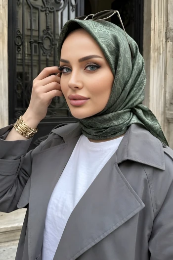 Yeşil Trend Dijital Twil- Rayon Krisital Eşarp