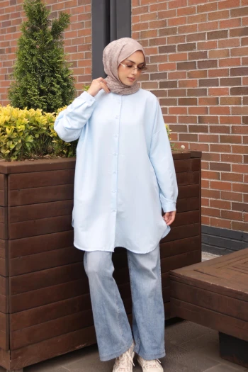 Bebe Mavi Düğmeli Basic Salaş Tunik