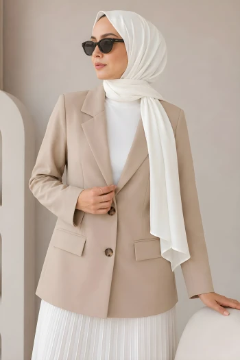 Bej Astarlı Blazer Dabıl Ceket