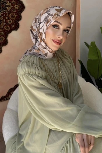 Bej Desenli Soft Eşarp