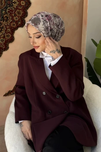 Bej Pudra Desenli Soft Eşarp