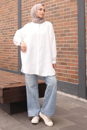 Beyaz Düğmeli Basic Salaş Tunik