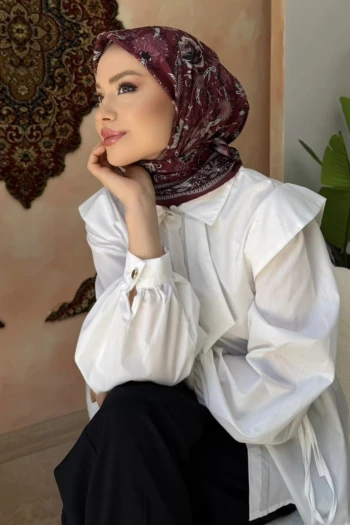 Bordo Desenli Soft Eşarp