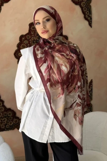 Bordo Desenli Soft Şal