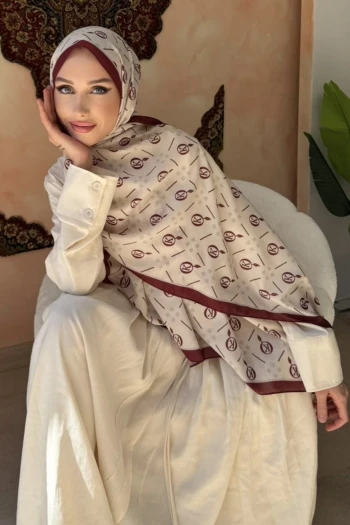 Bordo Monogram Desenli Soft Şal
