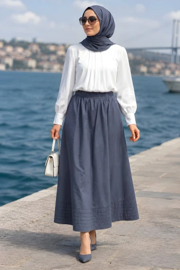 Füme Çift Cepli Altı Dikişli Poplin Etek