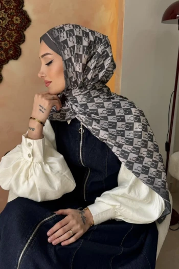 Füme Monogram Desenli Soft Şal