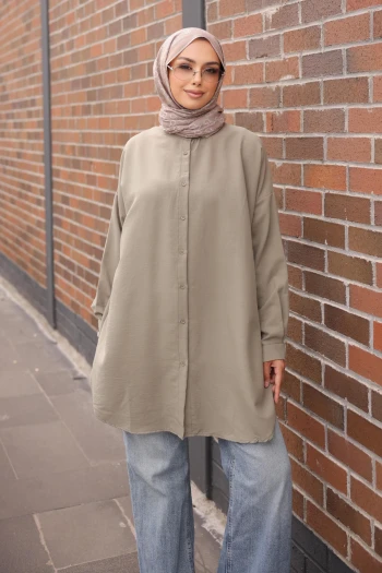 Haki Düğmeli Basic Salaş Tunik