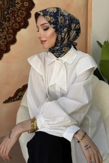 Lacivert Desenli Soft Eşarp