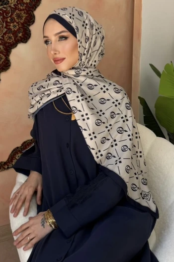 Lacivert Monogram Desenli Soft Şal