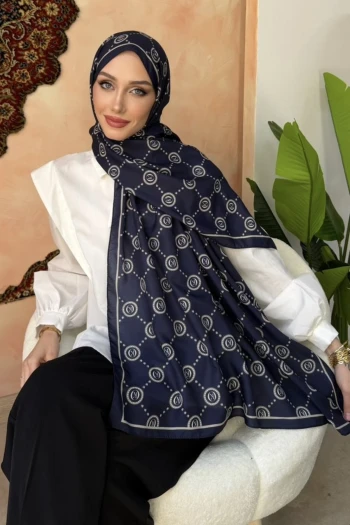 Lacivert Monogram Desenli Soft Şal