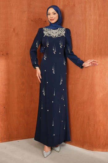 Lacivert Taşlı Balık Model Abiye