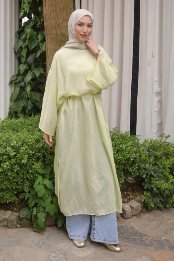 Mint Yeşili Yırtmaçlı Bel Bağlamalı Tunik