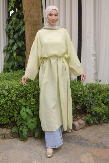 Mint Yeşili Yırtmaçlı Bel Bağlamalı Tunik