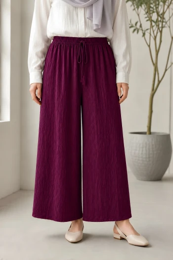 Mürdüm Bel Lastikli Gofre Pantolon