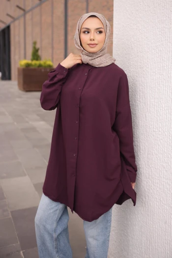 Mürdüm Düğmeli Basic Salaş Tunik
