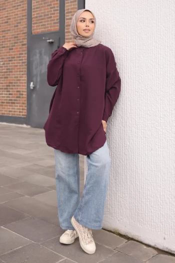 Mürdüm Düğmeli Basic Salaş Tunik