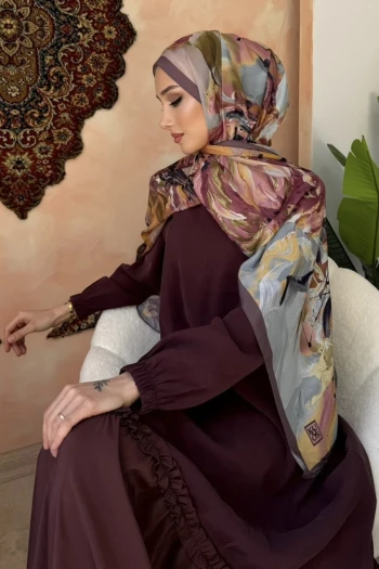 Mürdüm Gri Desenli Soft Şal