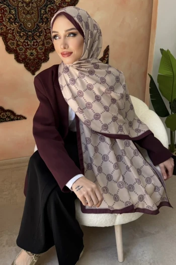 Mürdüm Monogram Desenli Soft Şal