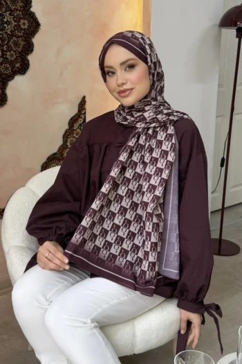 Mürdüm Monogram Desenli Soft Şal