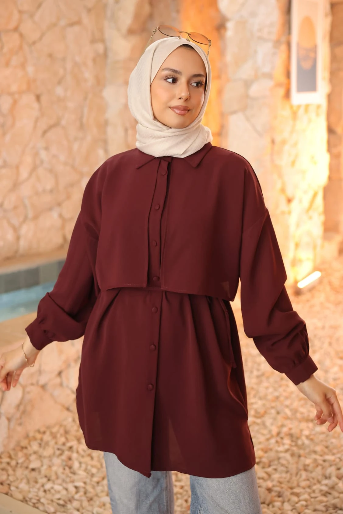 Mürdüm Ön Detaylı  Linda Tunik
