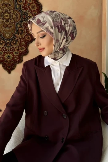 Mürdüm Pudra Desenli Soft Eşarp