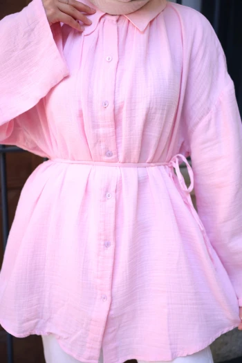 Pembe Geniş Kol Salaş Müslin Tunik