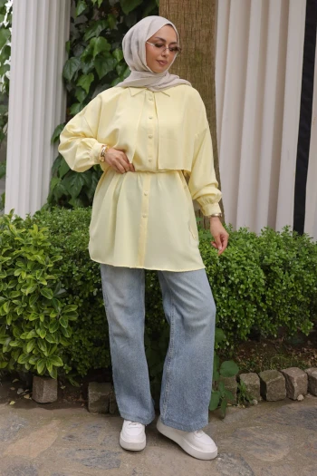 Sarı Ön Detaylı  Linda Tunik