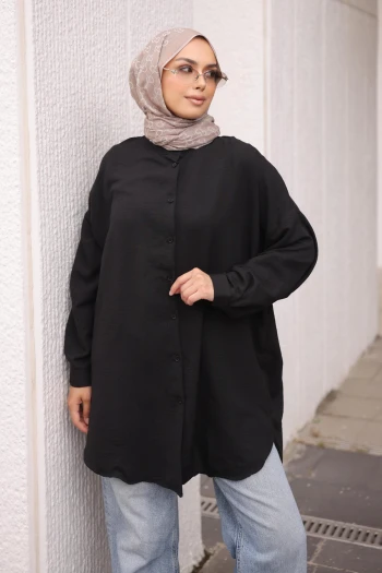 Siyah Düğmeli Basic Salaş Tunik