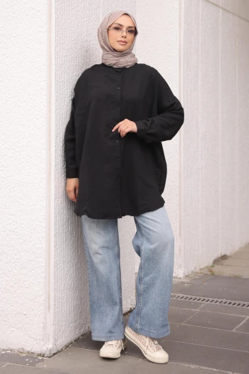 Siyah Düğmeli Basic Salaş Tunik