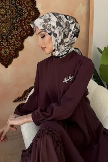 Siyah/Bej Desenli Soft Eşarp