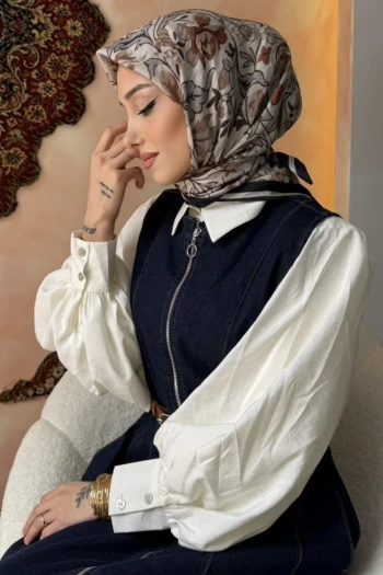 Siyah/Taş Desenli İpek Eşarp