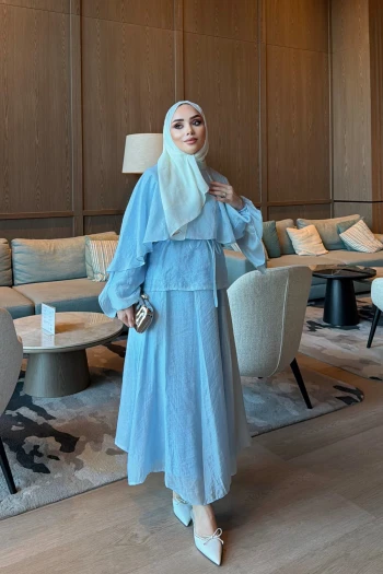 Bebe Mavi Kol Yaka Detaylı Etekli Takım