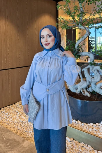 Bebe Mavi Ön Detaylı Düğmeli Gömlek