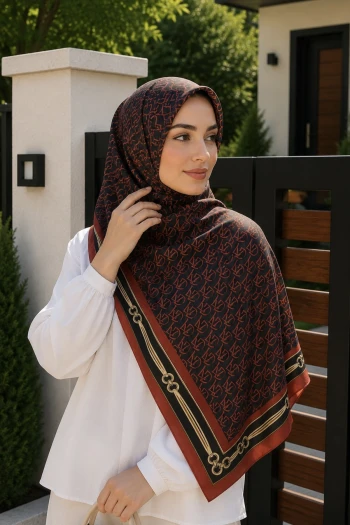 Bordo Desenli Pamuklu Şal
