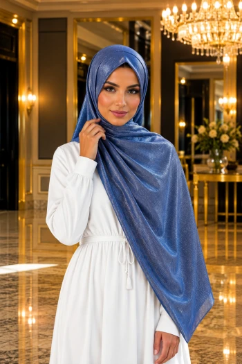 İndigo Kristal Abiye Şal