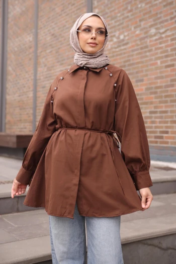 Kahverengi Bel Bağlamalı Tunik