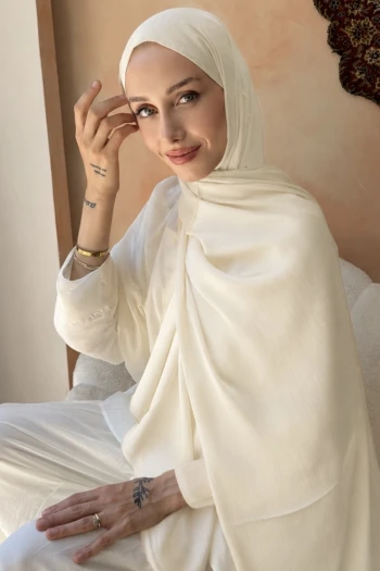Krem Abiye Safir İpek Şal