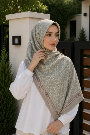 Mint Yeşili Desenli Pamuklu Şal