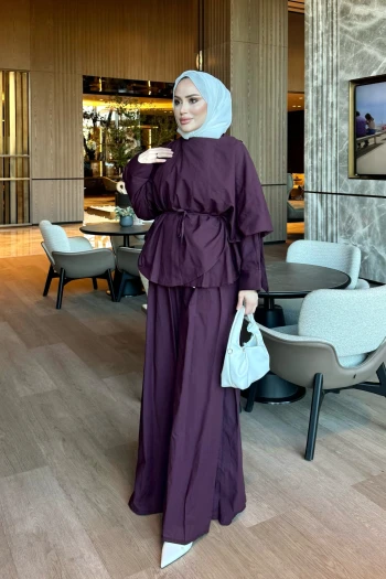 Mürdüm Yarasa Kol Pantolonlu Panço Takım
