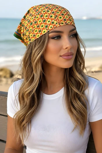Oranj / Yeşil Dijital Desenli Bandana